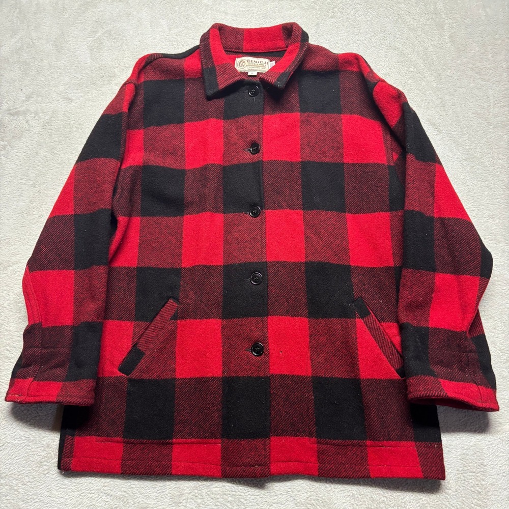Vintage Bemidji Woolen Mills Jacket Mens L Wool Buffalo Plaid Red Black USA